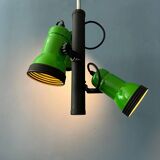 Vintage rod ceiling light with three green spotlights