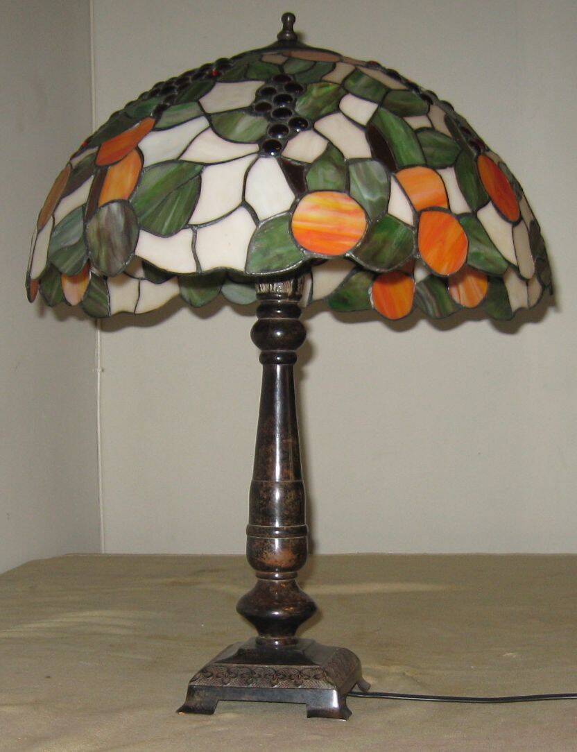 Tiffany-style lampshade with fruits and grapes