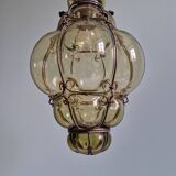 Venetian pendant light in blown glass and wrought metal, mid-20th century