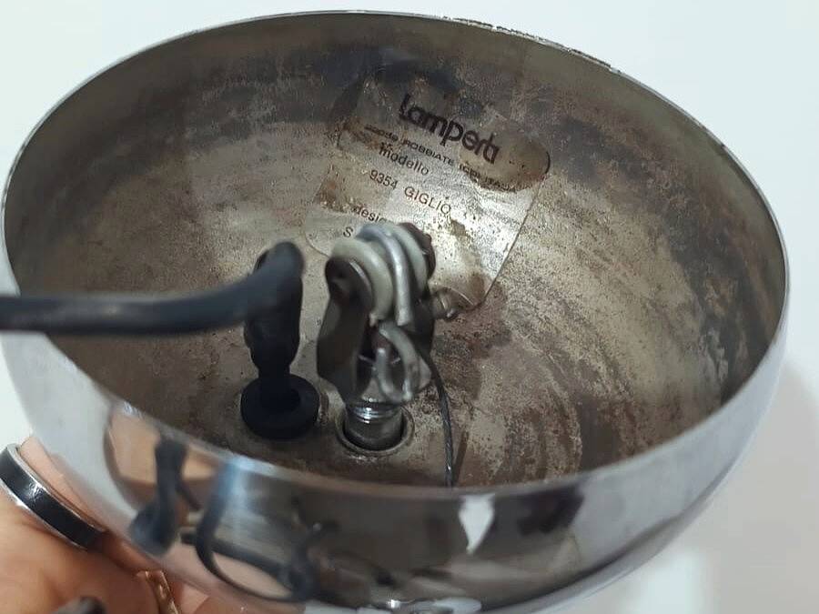 1970s Murano glass "Giglio" double dome pendant lamp by LAMPERTI