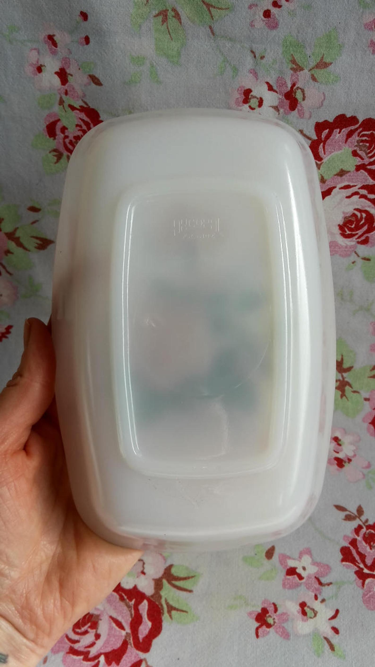 Arcopal antique pickle dish with pink motif in white glass