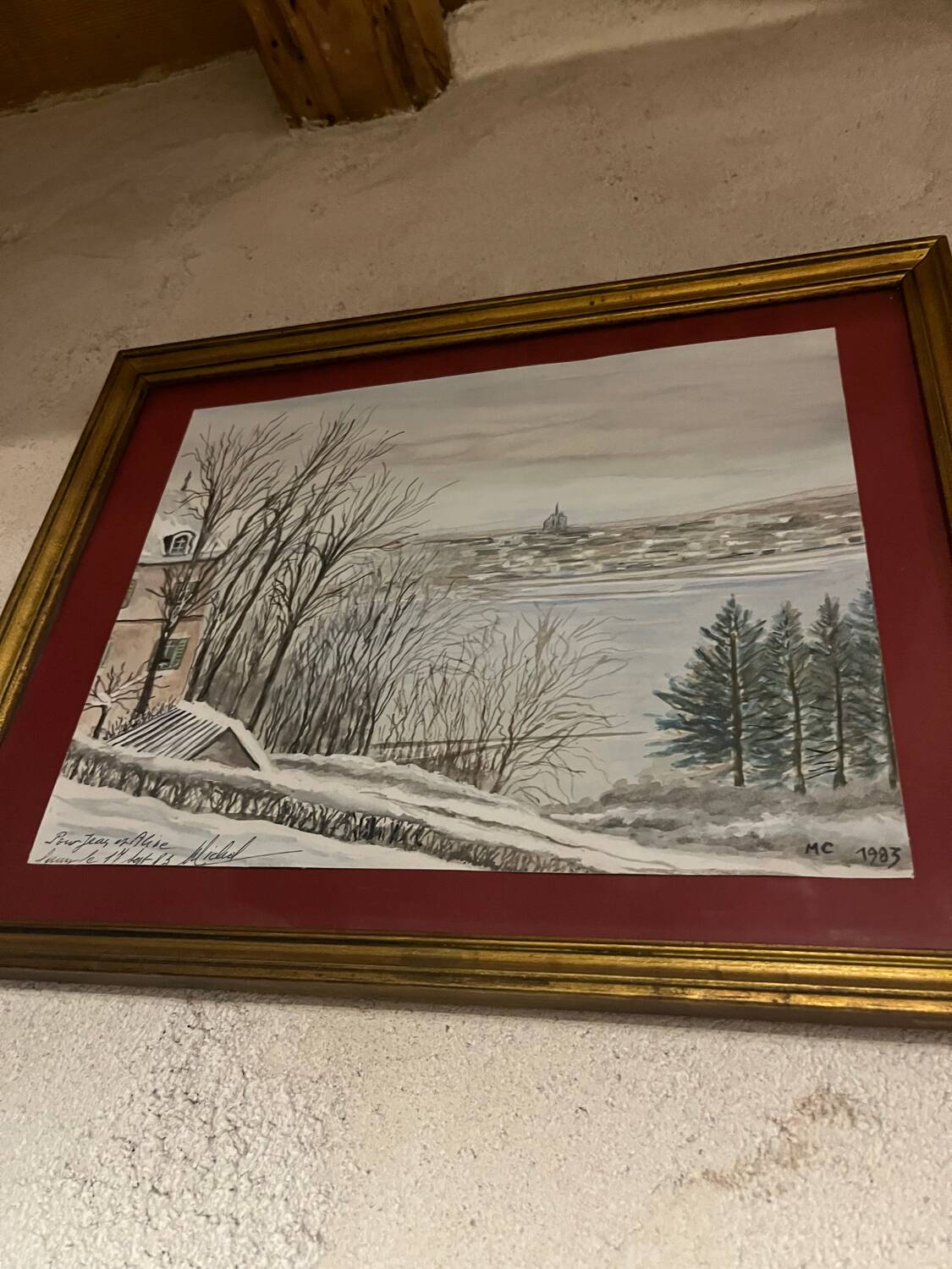 Old winter landscape painting