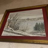 Old winter landscape painting