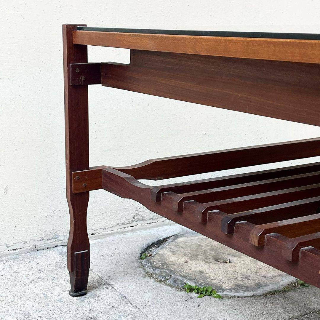 Mid Century Modern Vintage Square Occasional Table in Wood with Glass Top