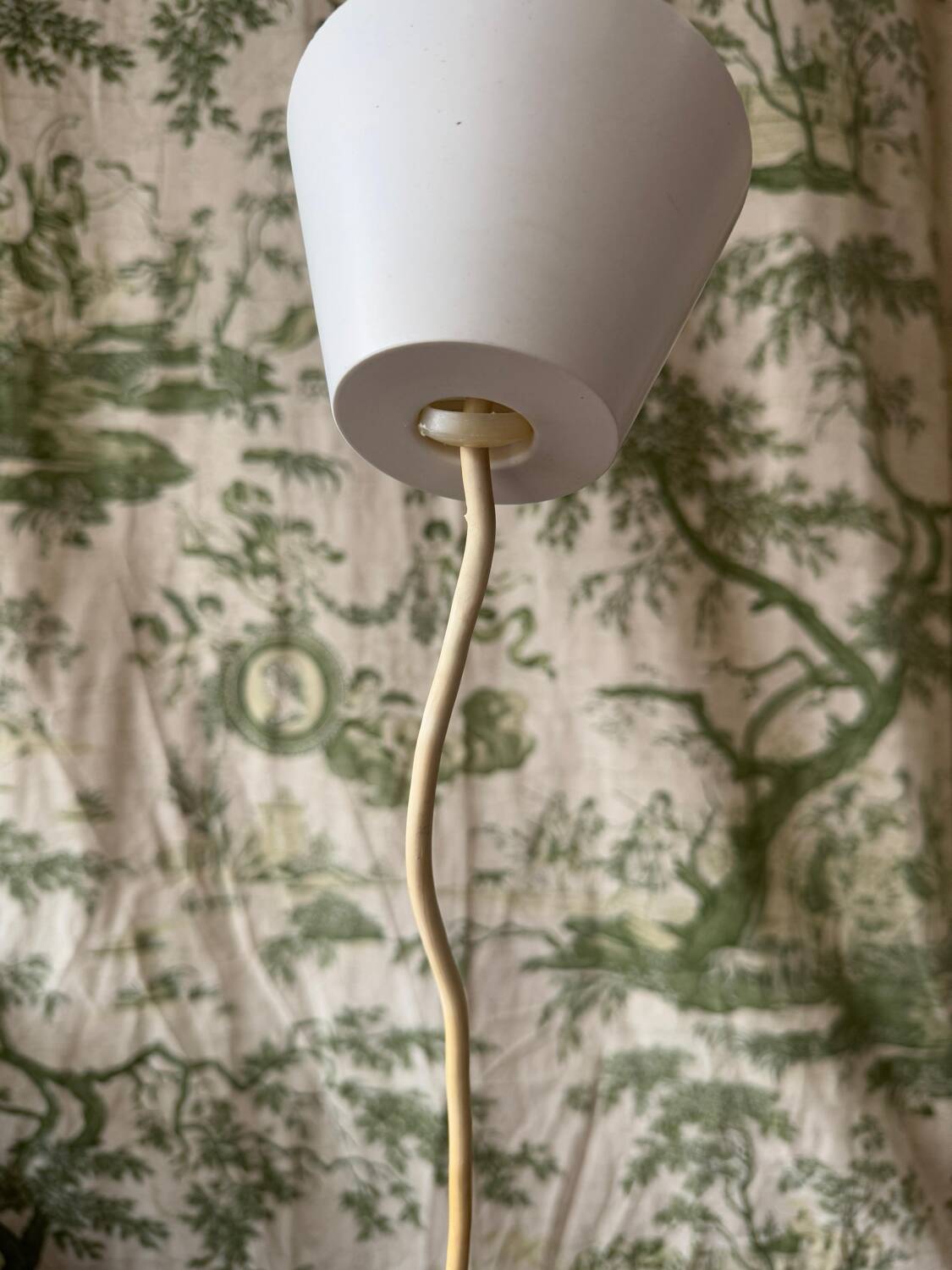 Vintage Scandinavian teak and holophane glass pendant light. 50s/60s