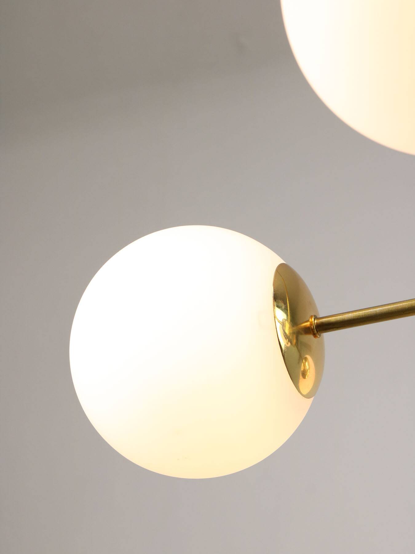 Italian Mid Century Golden Sputnik Chandelier with Opaline Shades, 1960s