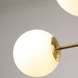 Italian Mid Century Golden Sputnik Chandelier with Opaline Shades, 1960s
