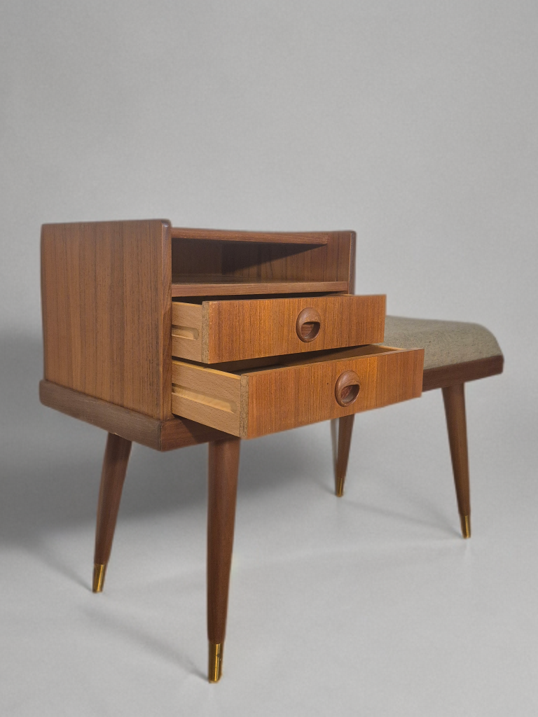 Teak telephone bench, Vintage Scandinavian 1960s