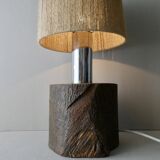 Solid wood and chrome lamp, rope lampshade