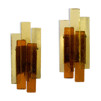 Pair of Svend Aage Holm Sørensen amber glass lights 1970