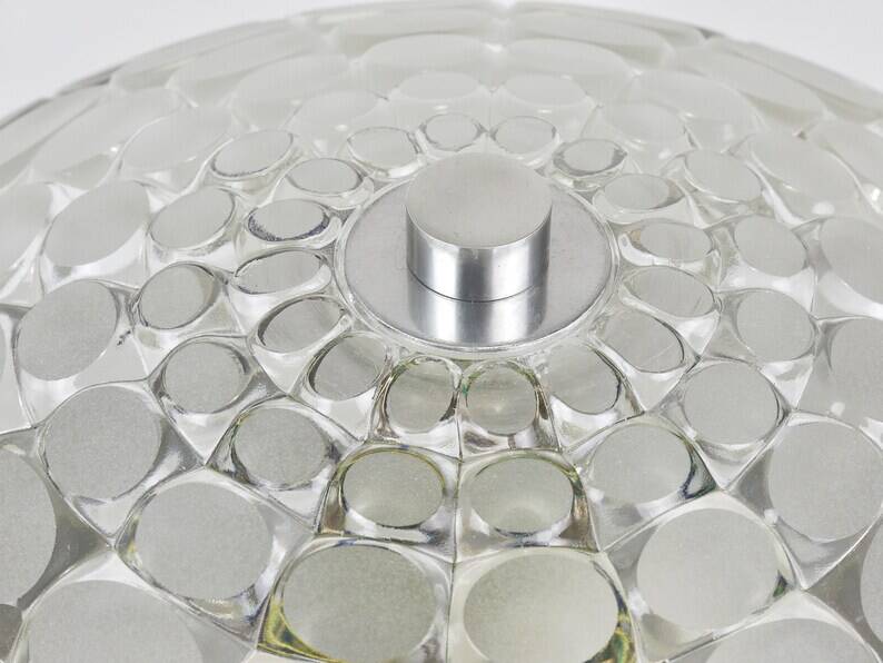 Peill & Putzer Large Round Op Art Glass Sconce, Wall Lamp, Flush Mount, Germany, 1970s