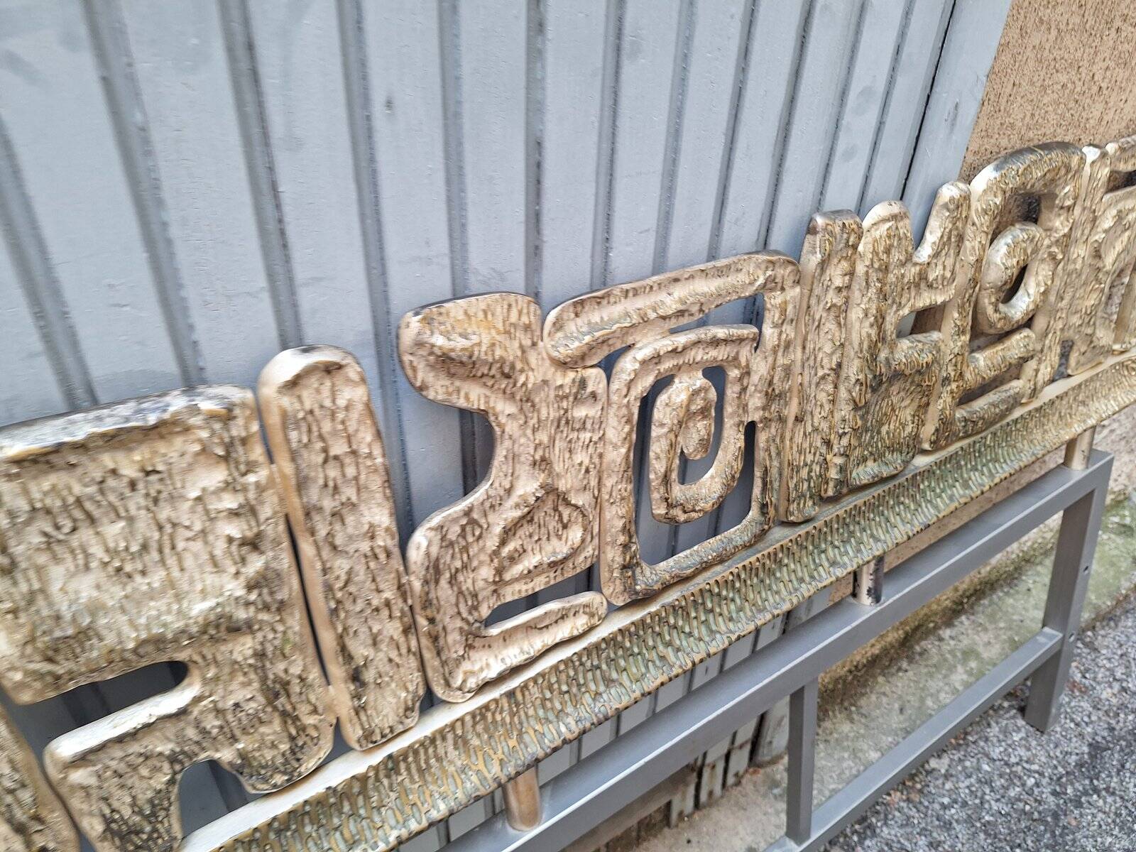 Headboard in Gilded Bronze and Iron, 1960s