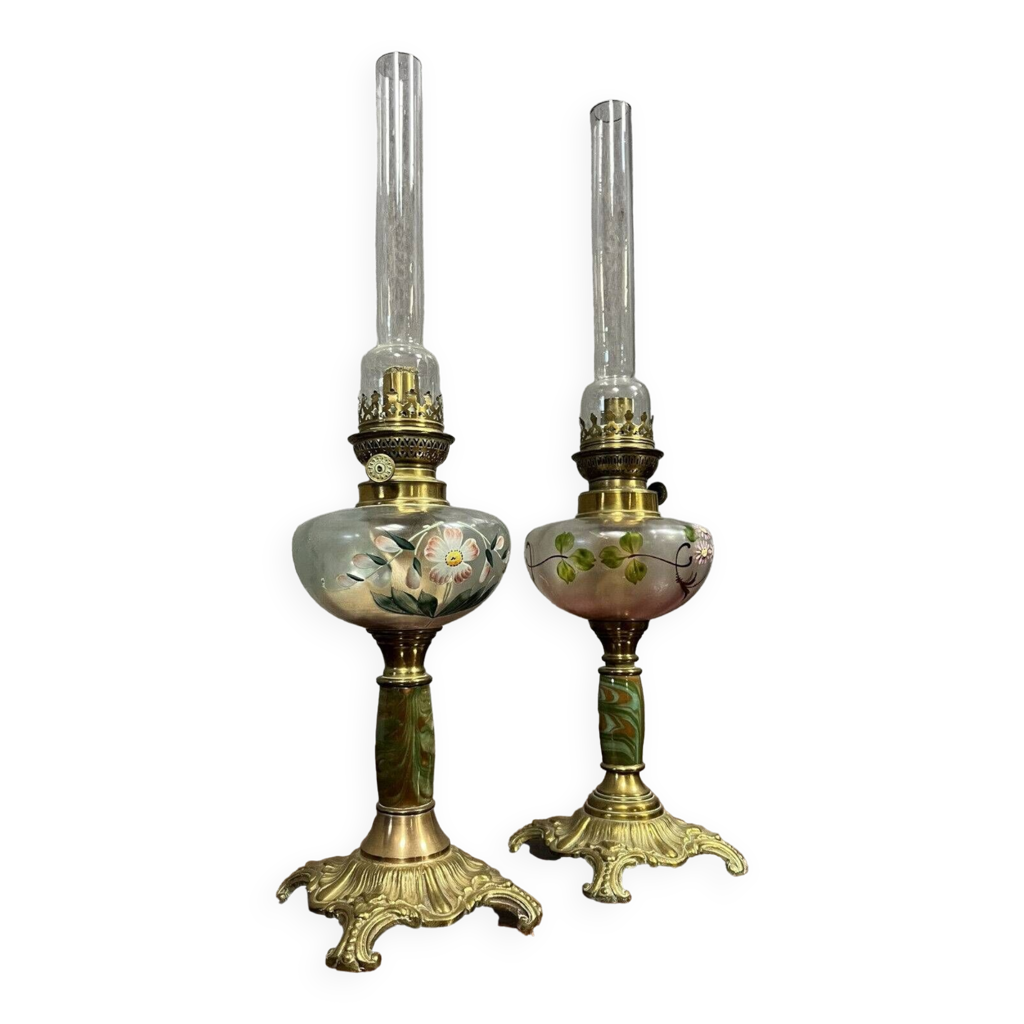 Lampe à pétrole ancienne avec double verre - Décoration