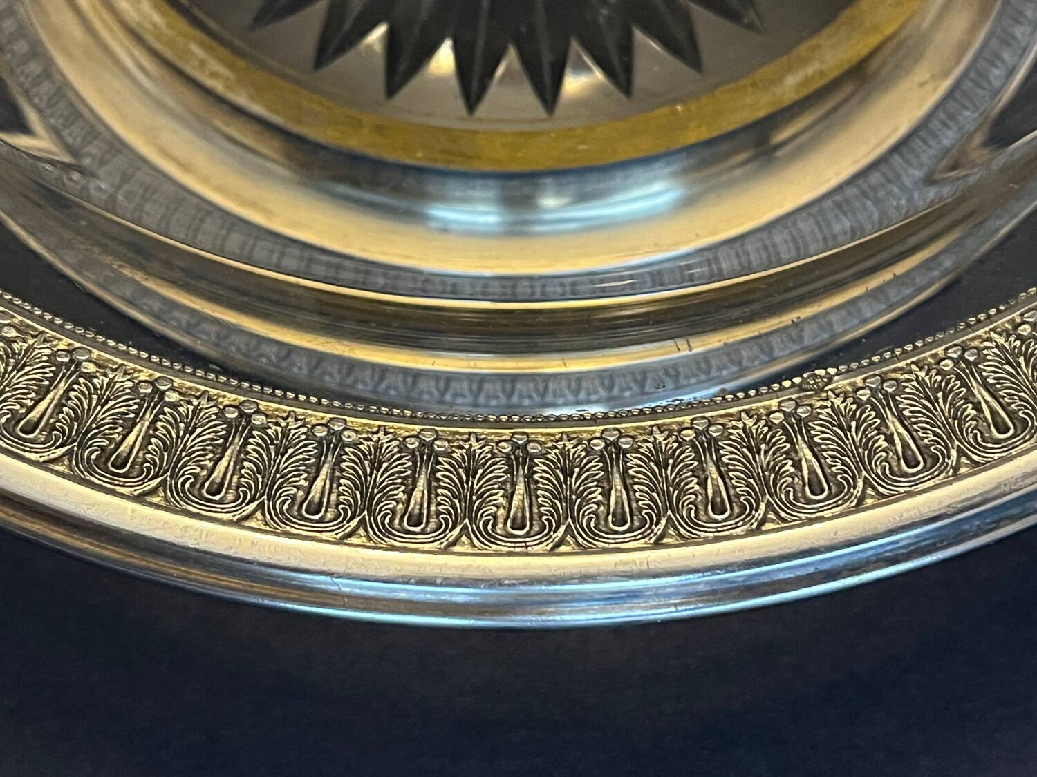 Cut glass and silver metal dish on pedestal