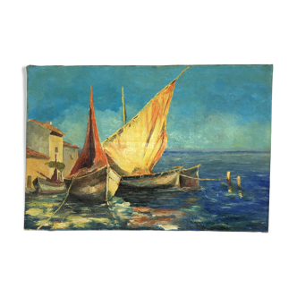 Tableau marine, huile sur toile, années 70