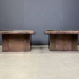 Pair of copper and travertine coffee tables by Belgochrom, 1970s