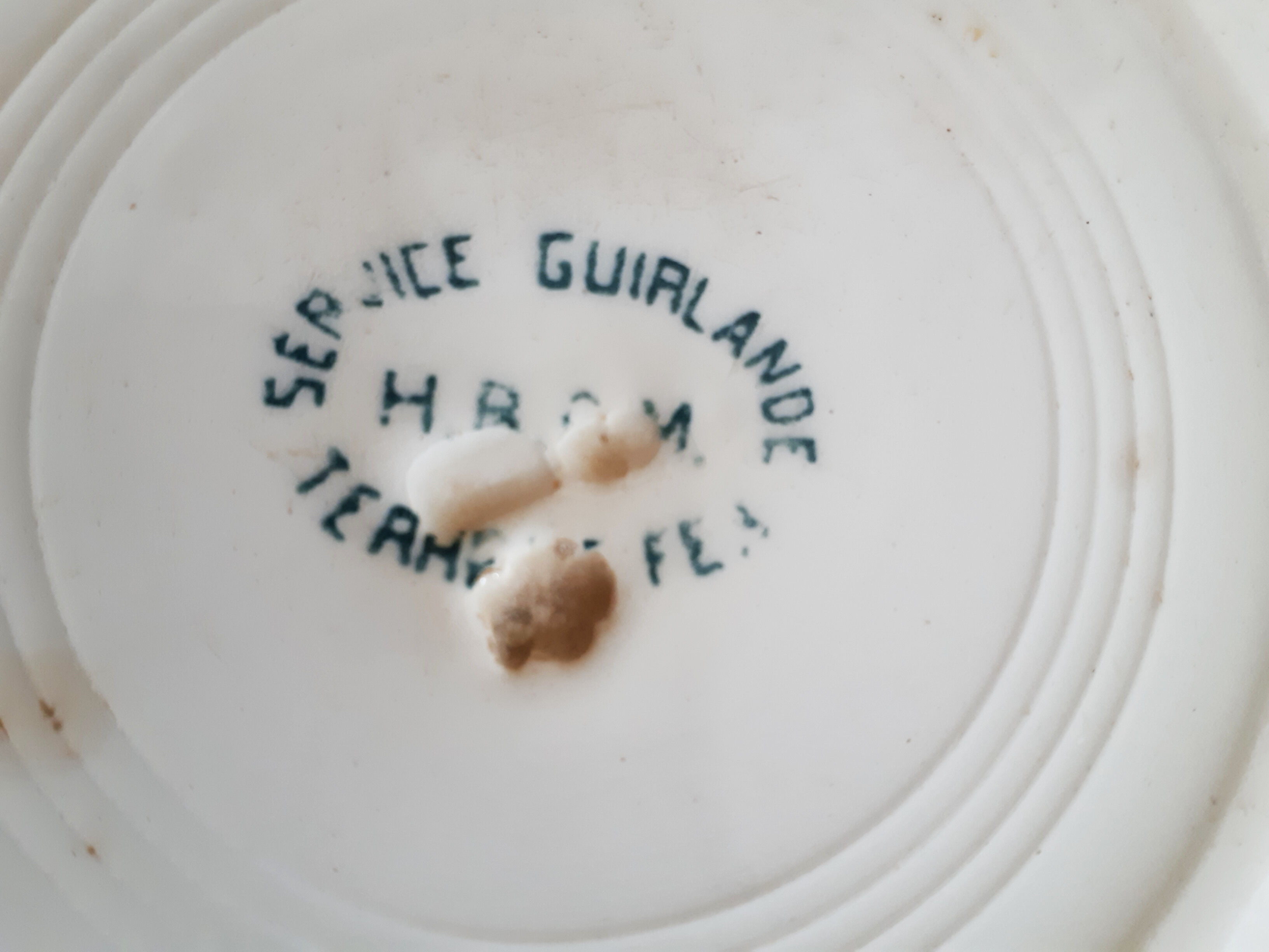 Hollow plate in faience of Saint Amand and Hamage, Iron earth, Garland model