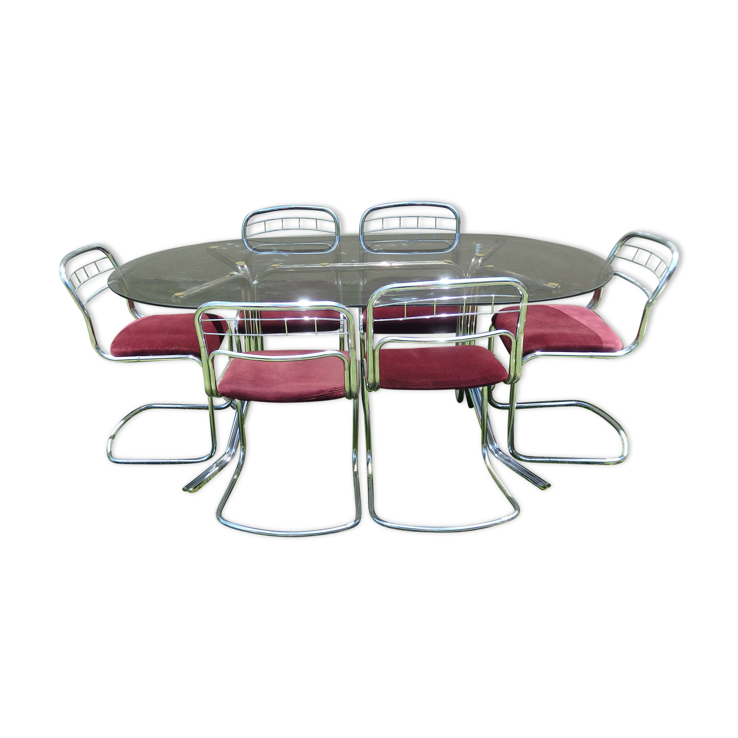 Glass table and 6 chairs chrome vintage year 70