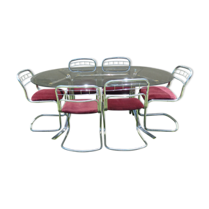 Table en verre et  6 chaises chromé vintage année 70