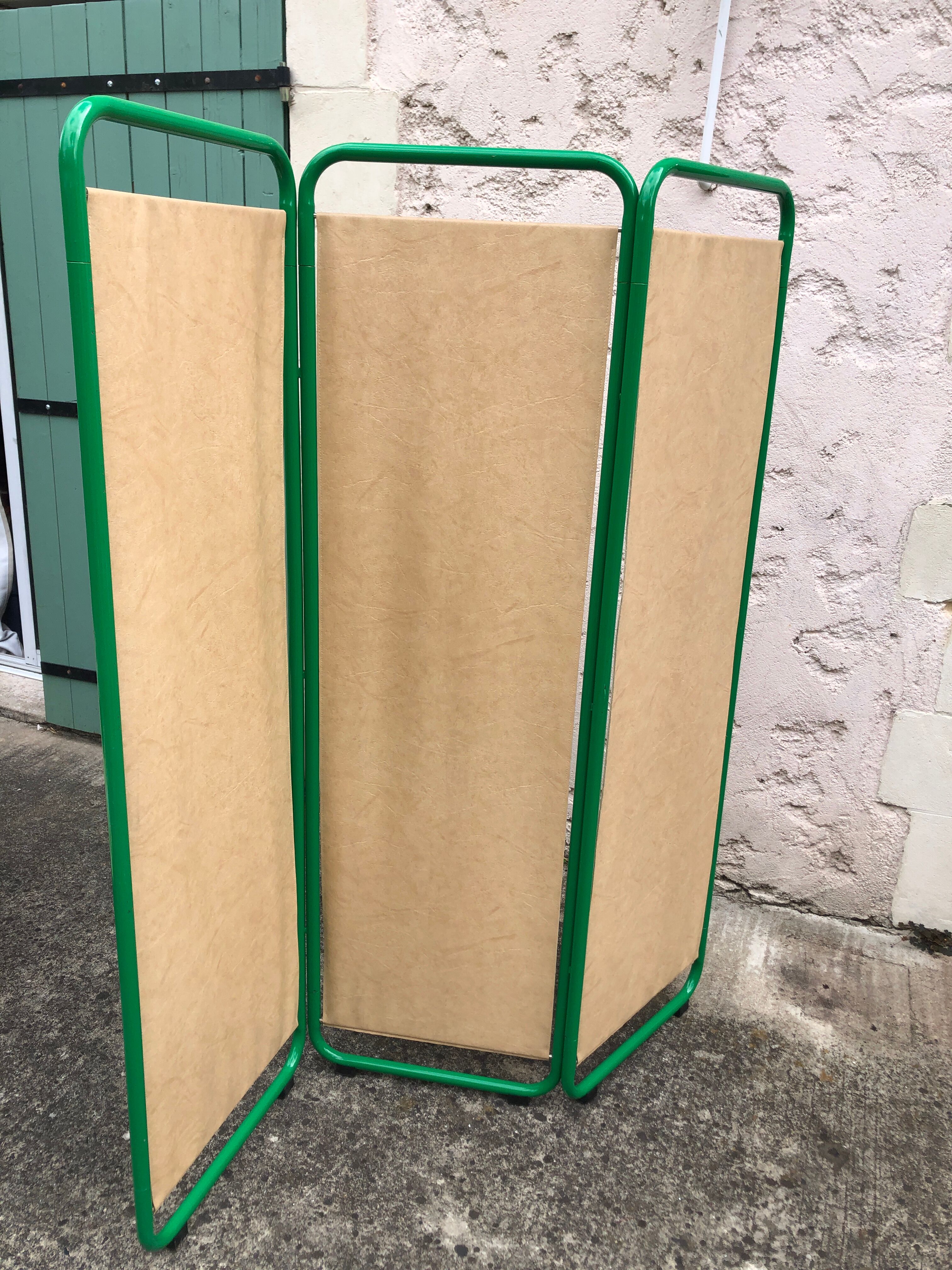 Green tubular vintage folding screen, 1980
