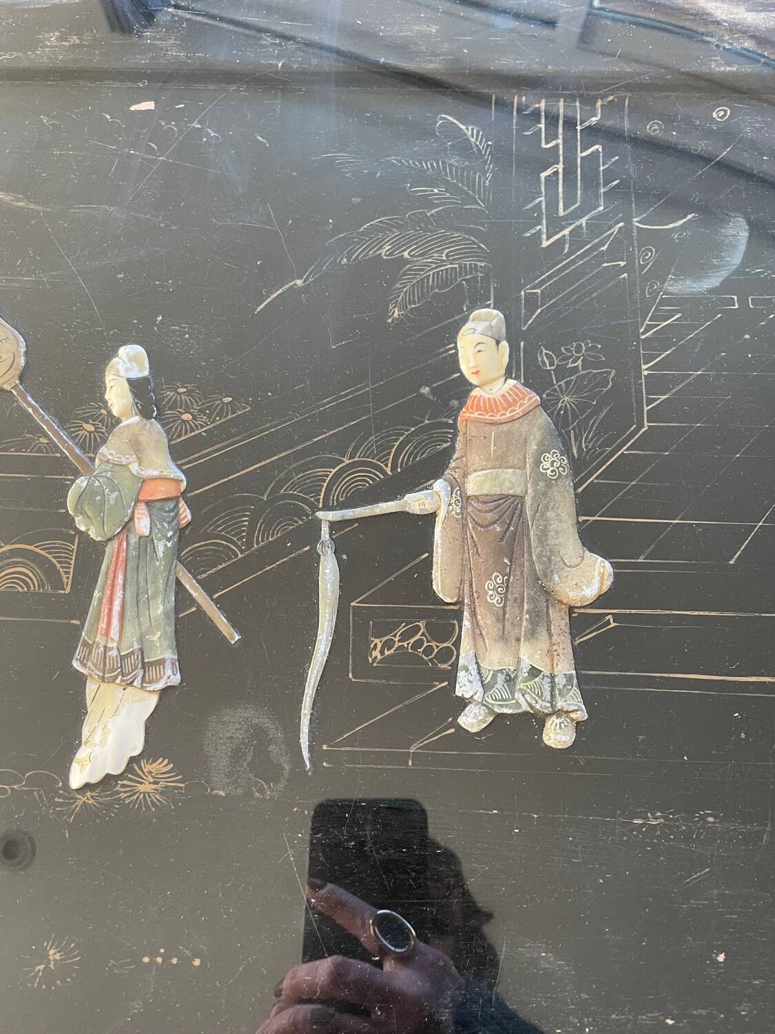 Carved wooden coffee table, Chinese craftsmanship.