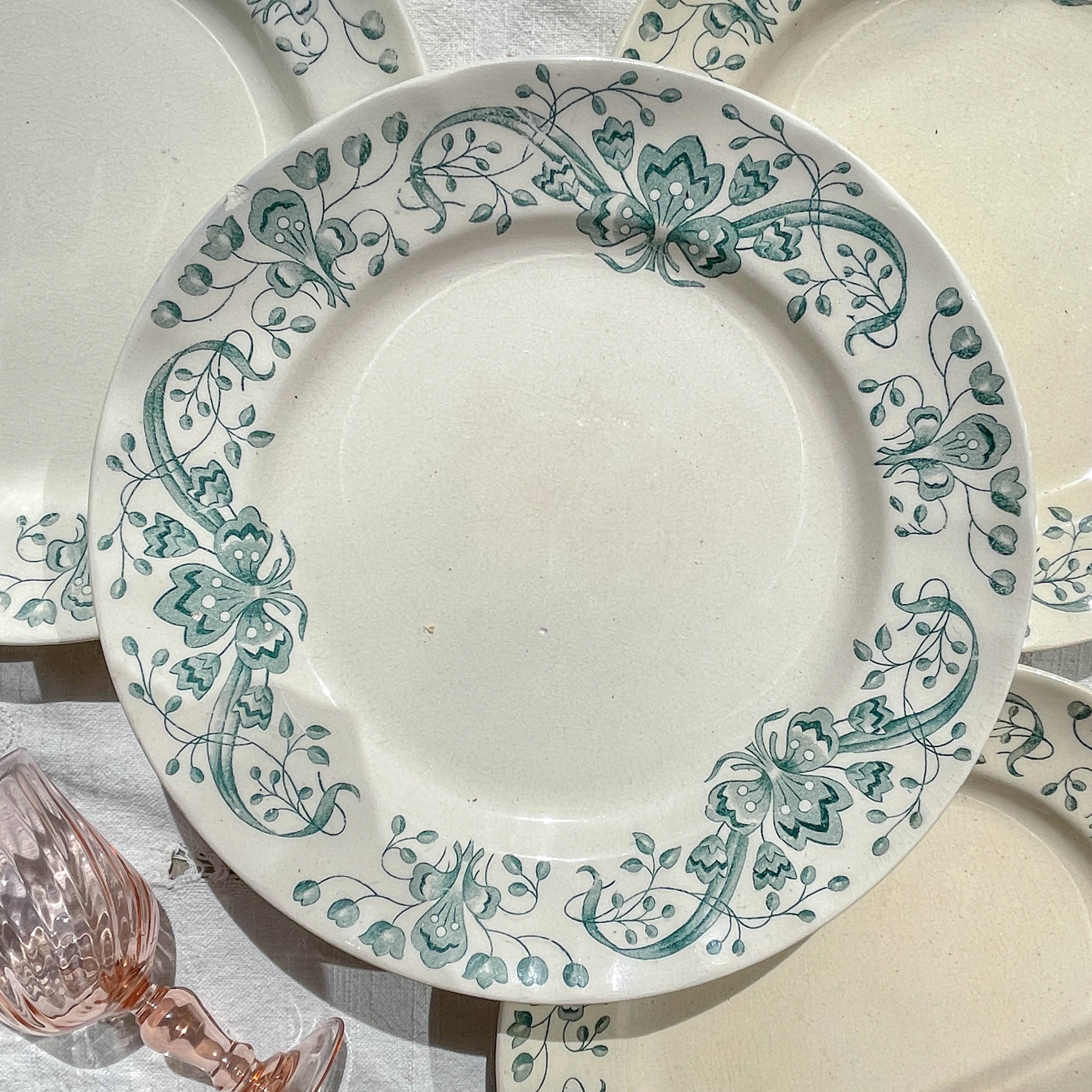 Set of 8 Antique Flat Plates "Figuig" Iron Earth – Longchamp 19th Century