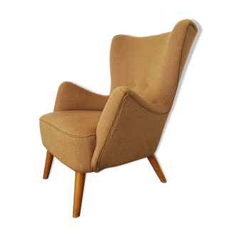 Cozy Scandinavian Mid-Century Modern high back arm chair