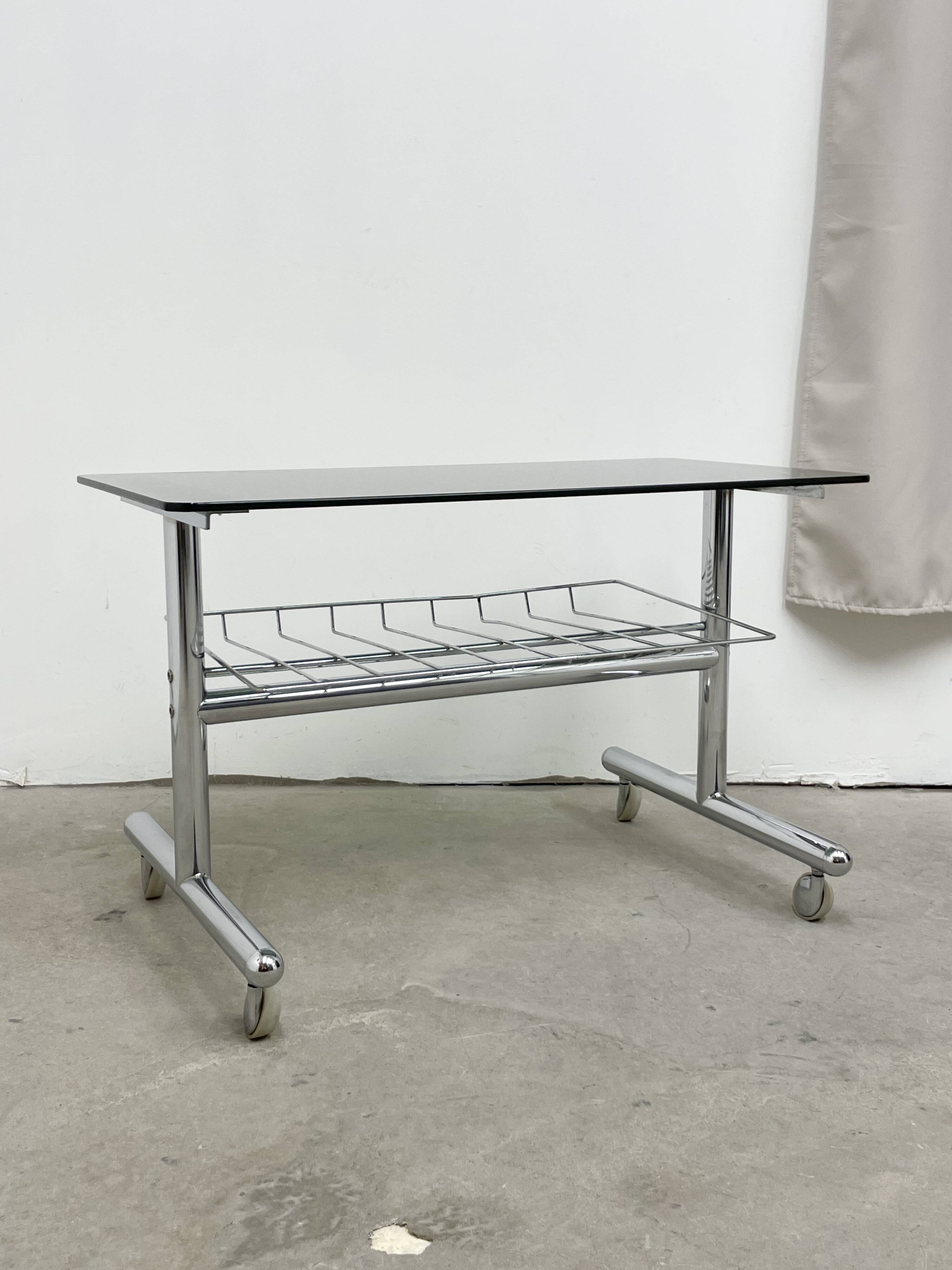 Vintage chrome and tinted glass dessert trolley