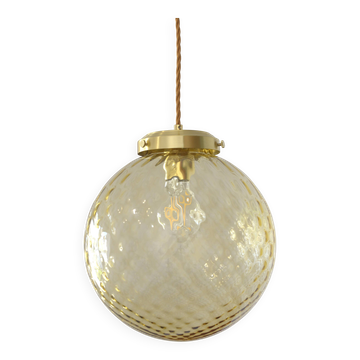 1 sur 2 suspensions en verre ambré soufflé à la main, réinterprétation d'un luminaire italien vintage