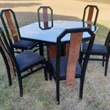 Octagonal table paul michel lacquered black and elm magnifying glass
