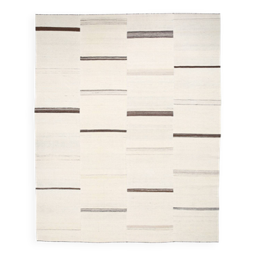 Tapis Kilim tissé à la main beige et marron clair 9x11 pour salon, 262x338 cm