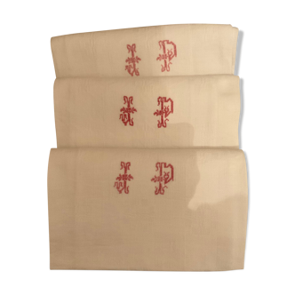 Set of 3 damask linen/