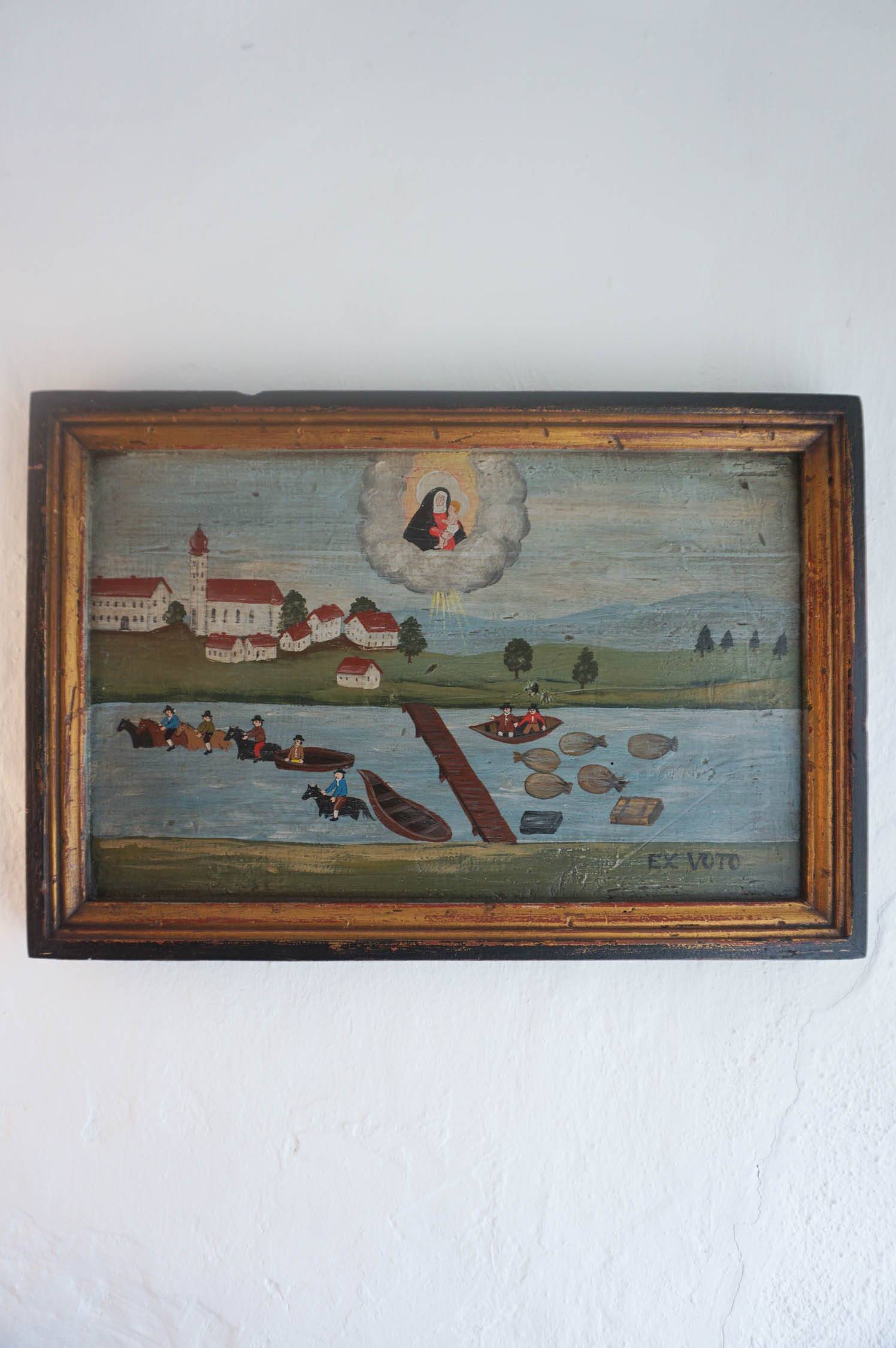 Ex Voto Vierge à l'enfant huile sur bois dans cadre