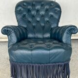 Armchair Napoleon III leather Chesterfield way, late nineteenth