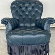 Armchair Napoleon III leather Chesterfield way, late nineteenth