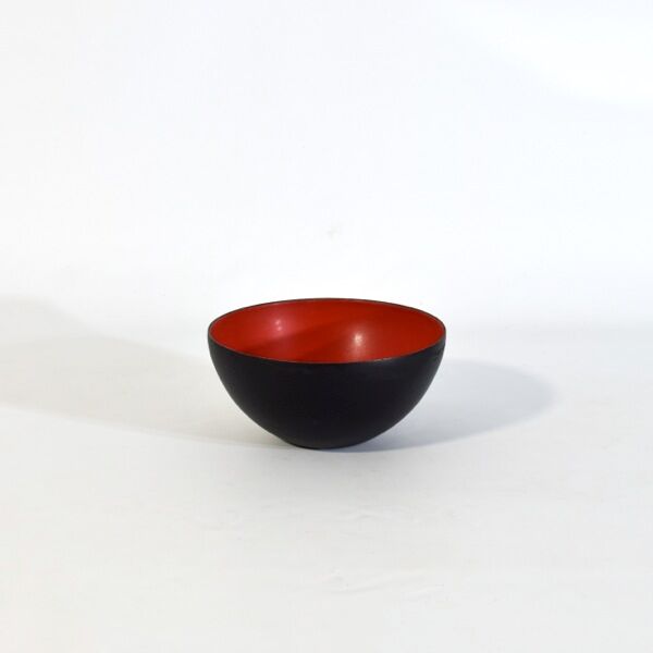 Vintage Krenit bowl by Herbert Krenchel, Denmark 1950, black metal and red enamel