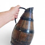 19th Century Rustic French Oak and Metal Hand-Crafted Pitcher