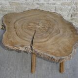 Table basse guéridon en bois brut tronc d'arbre