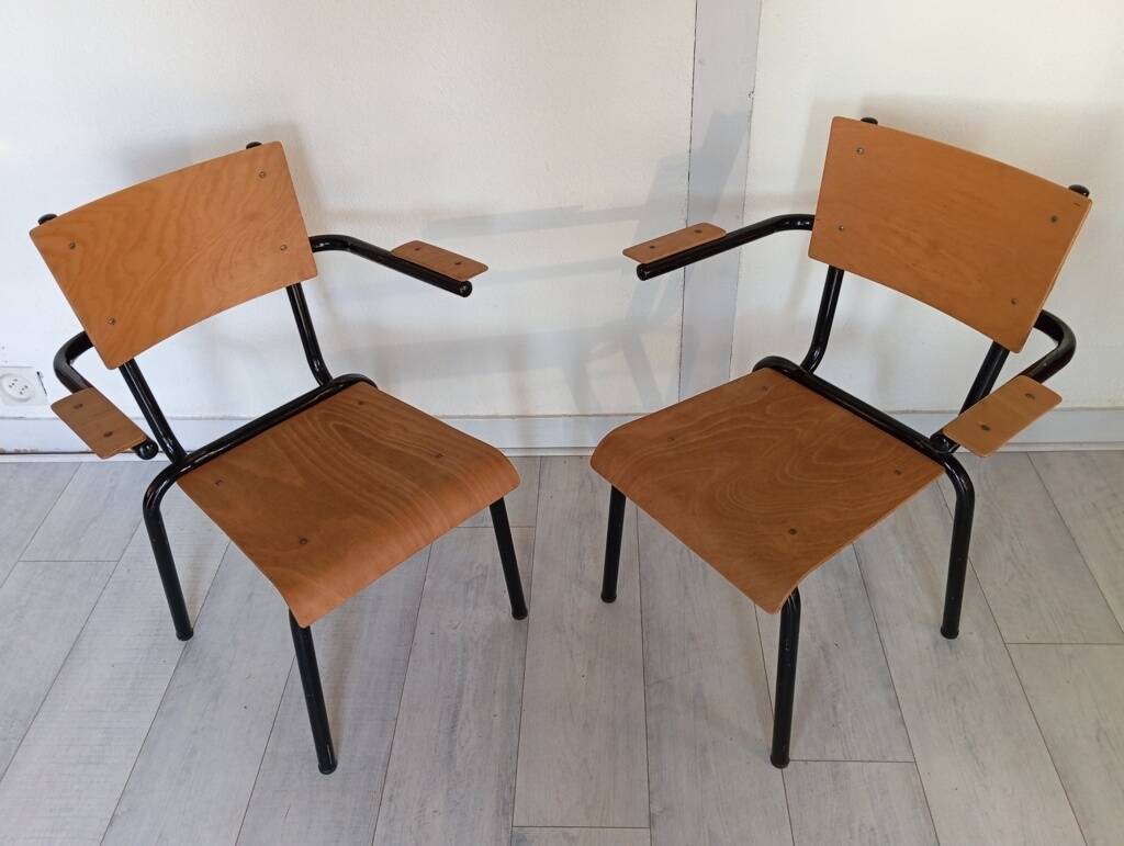 Pair of tubular metal armchairs 1954