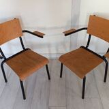 Pair of tubular metal armchairs 1954