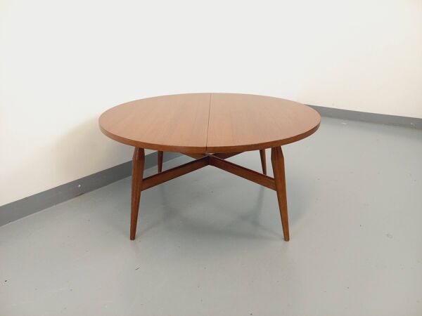Grande table basse ronde scandinave vintage Smorrebrod de Arne Vodder, extensible en table à manger