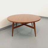 Large round vintage Scandinavian coffee table Smorrebrod by Arne Vodder, extendable into a dining table