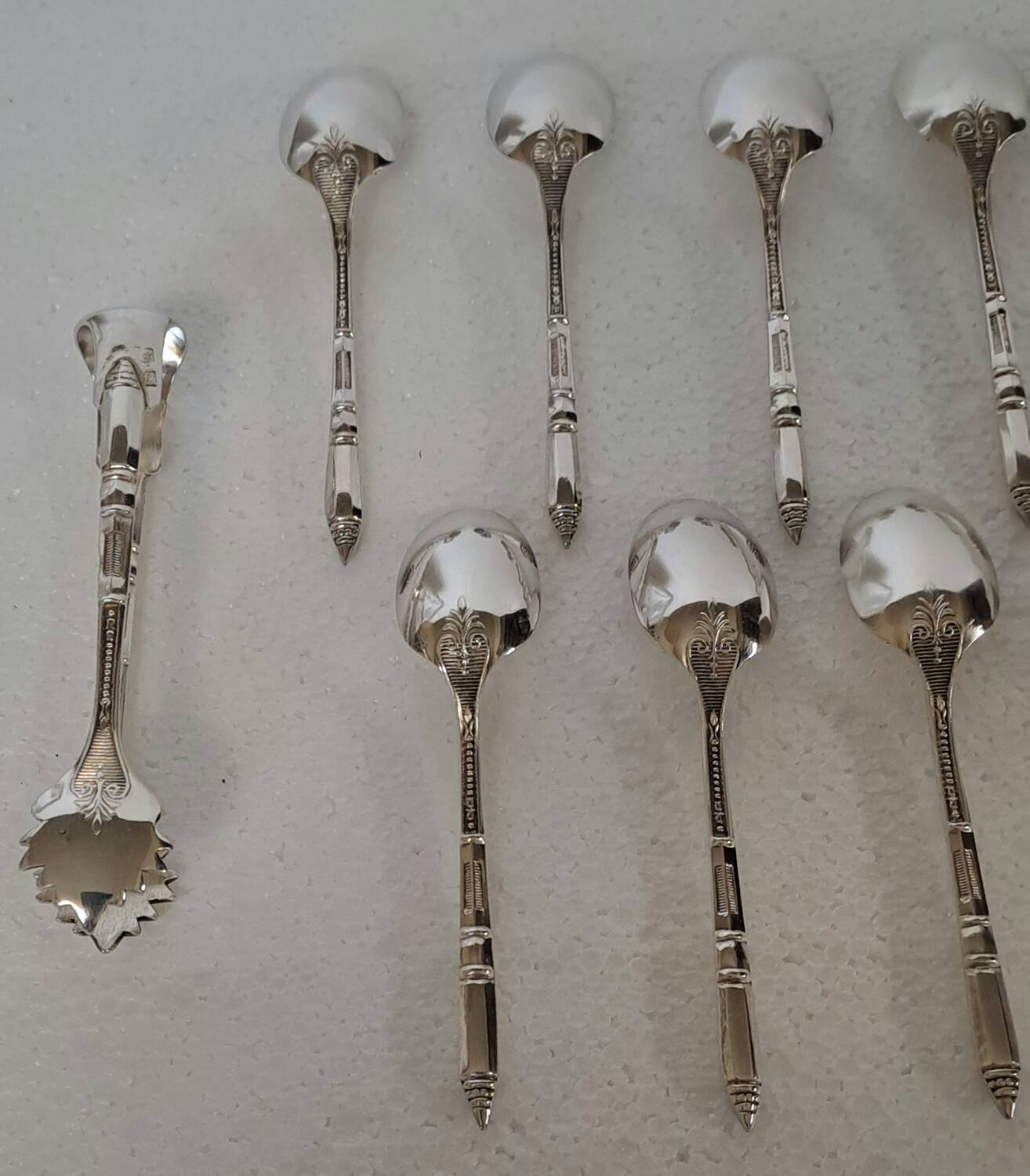 Box of 12 mocha spoons and 1 sugar tongs Ercuis silver metal