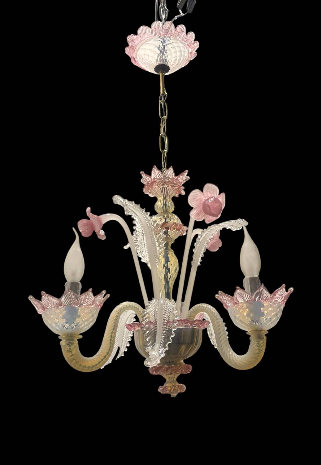 Venetian Pink opalescent Murano Glass Chandelier 1960’s