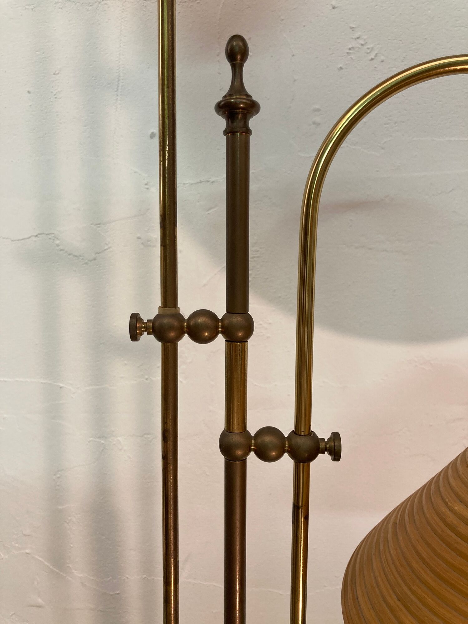 Bamboo rattan and brass pencil or split reed floor lamp, Italy 1980s