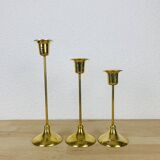 3 Scandinavian style gold-plated brass candle holders