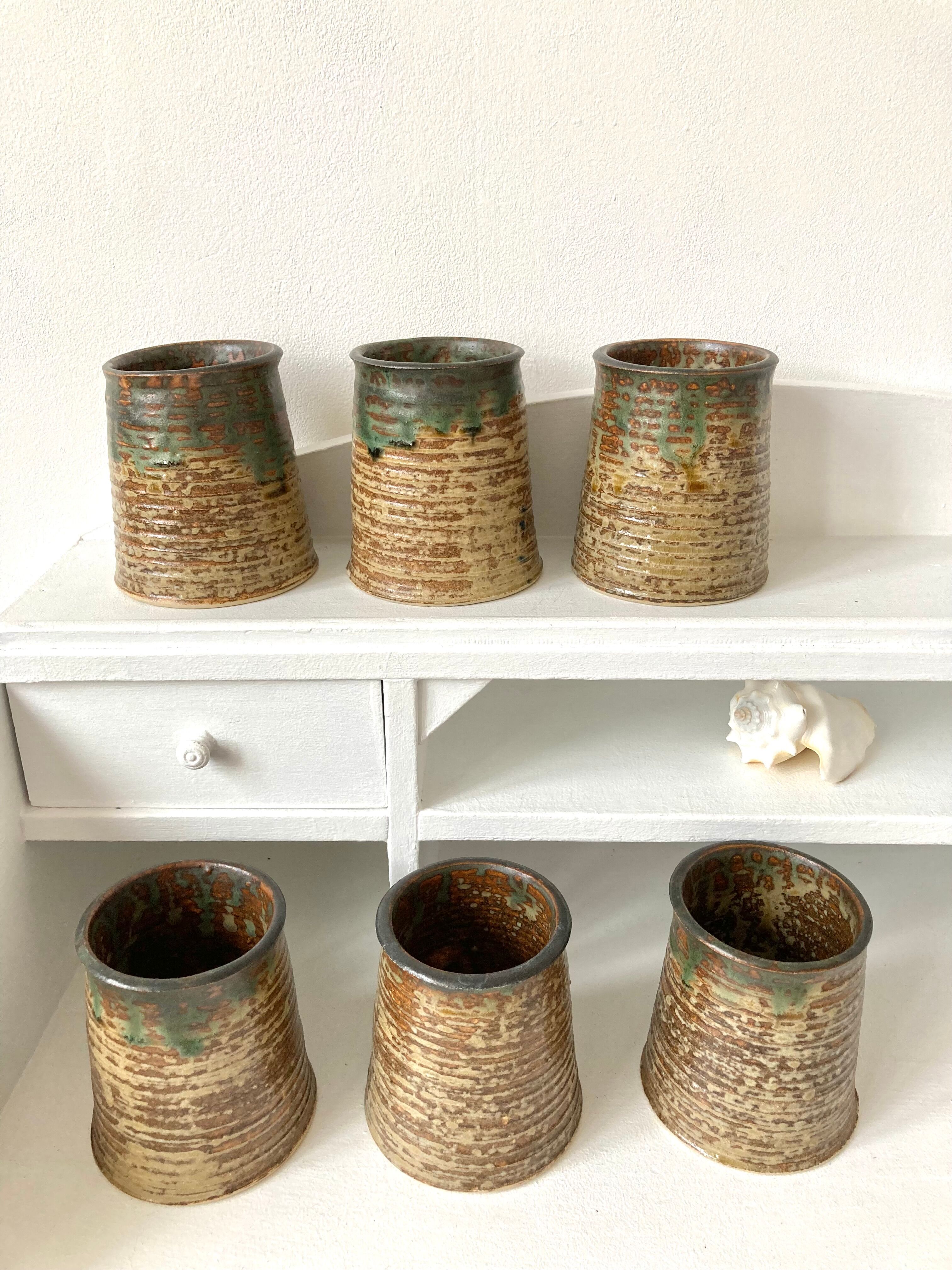 Set 6 cups cups vintage pyrite stoneware
