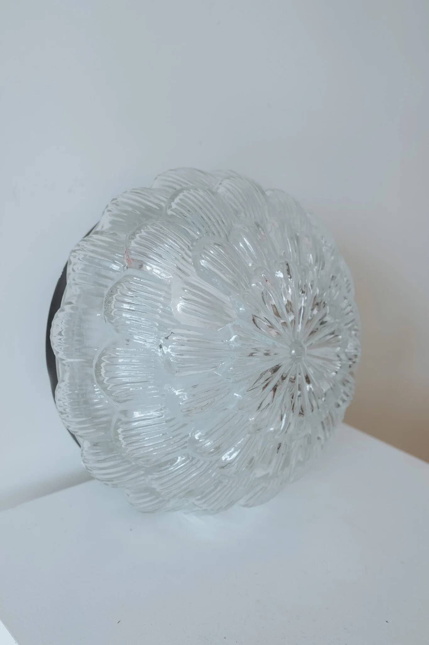 Vintage round glass ceiling light in the shape of a flower, 1970s.