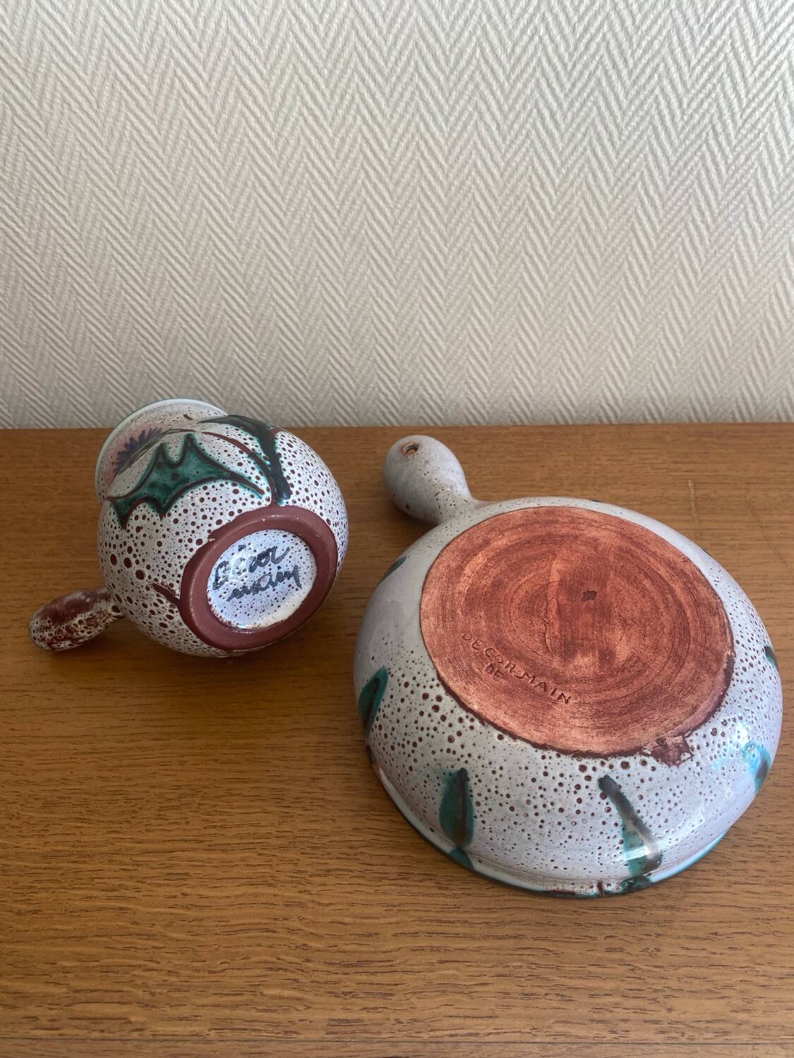 Service en ceramique vallauris 60s decor chardons