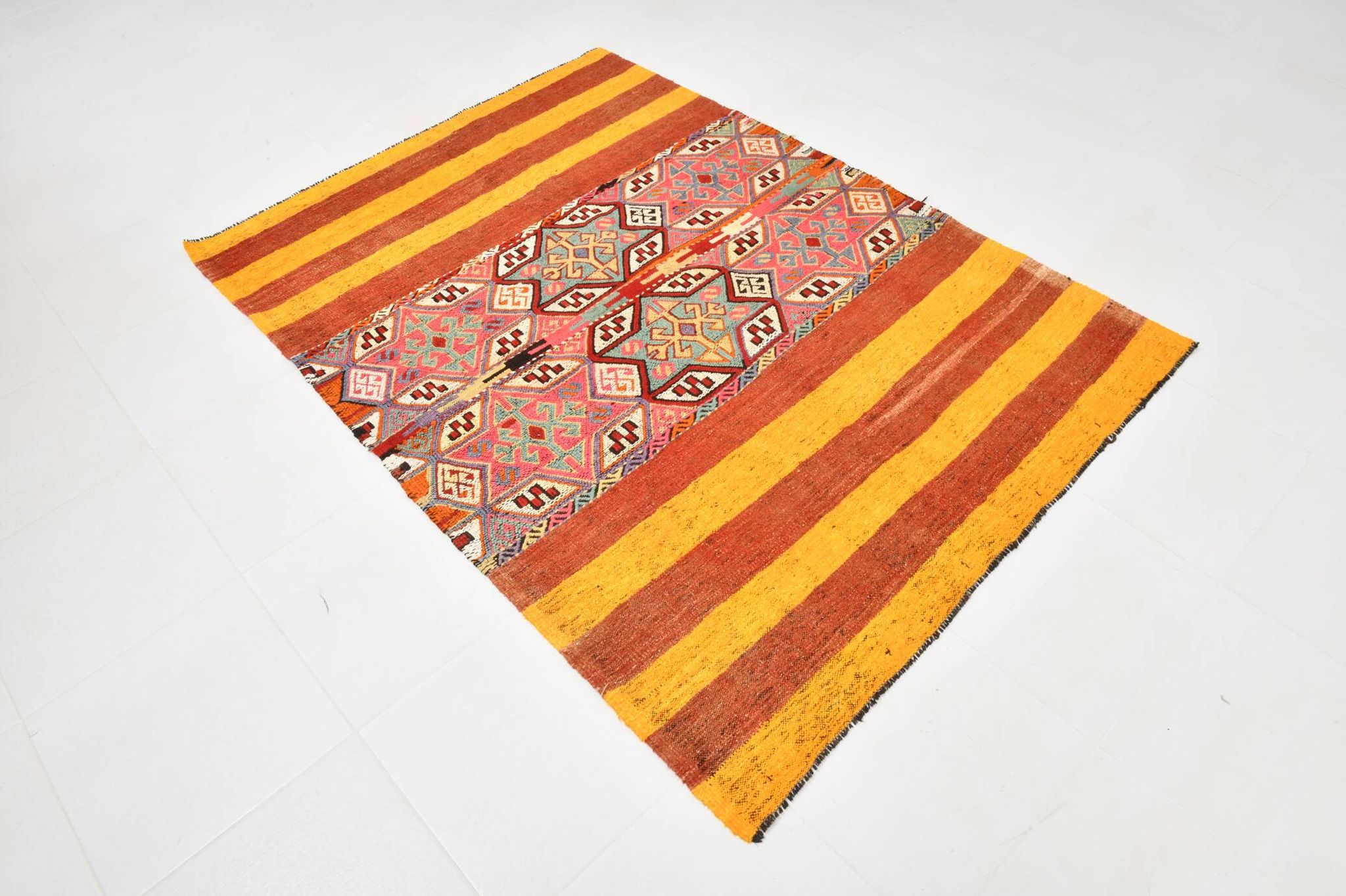 5x6 Yellow and Red Decorative Kilim Carpet, Orientel Kilim Rug, 140x192Cm